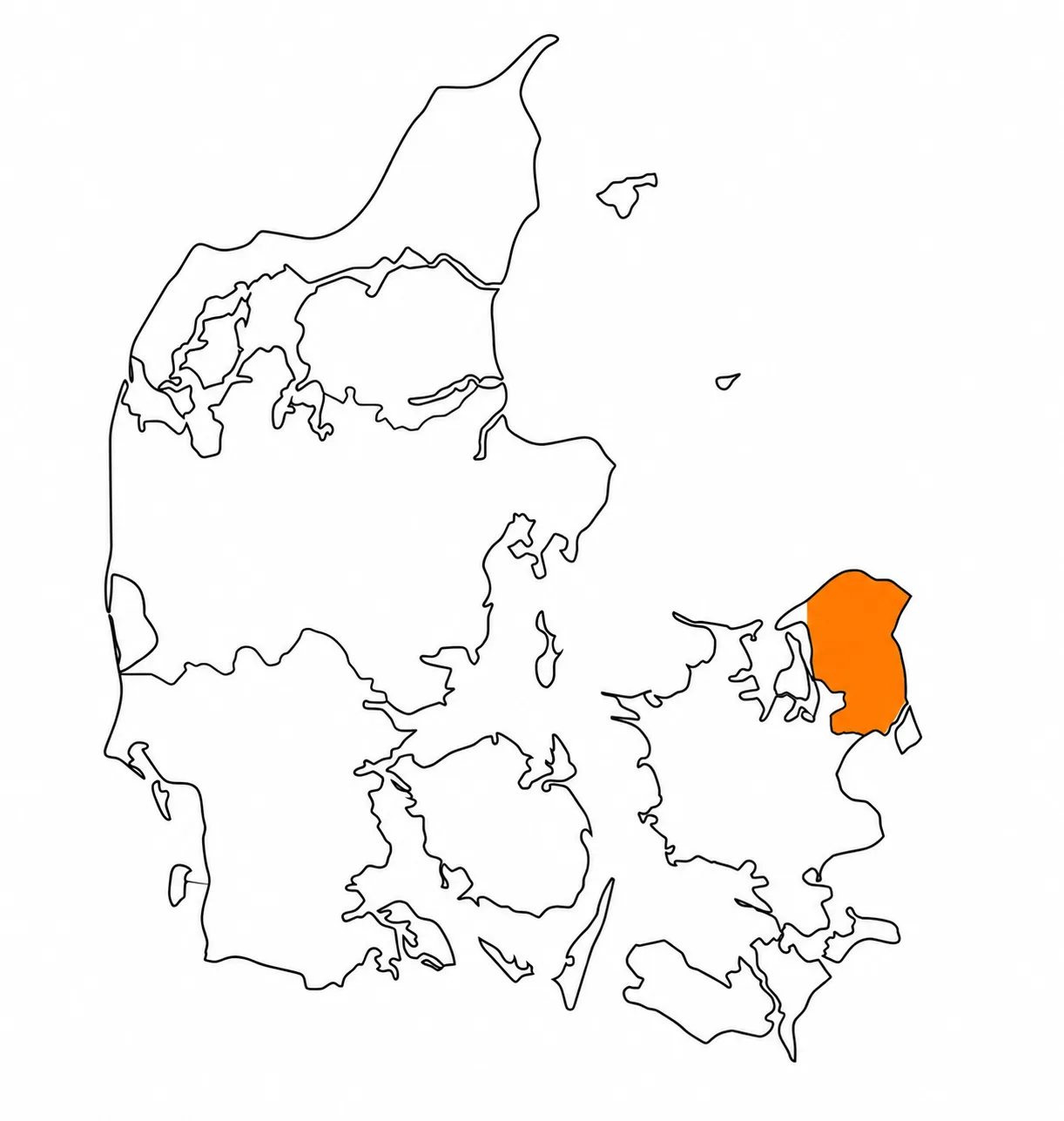 Kort over Danmark med Sam Gulves serviceområde i Nordsjælland markeret